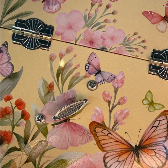 Yellow Floral Butterfly Handbag with Pearl Handle - Picture 5 of 6